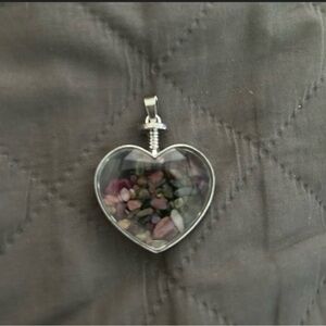 Crystal Heart Pendant Super Seven Tumbled Crystal Chips